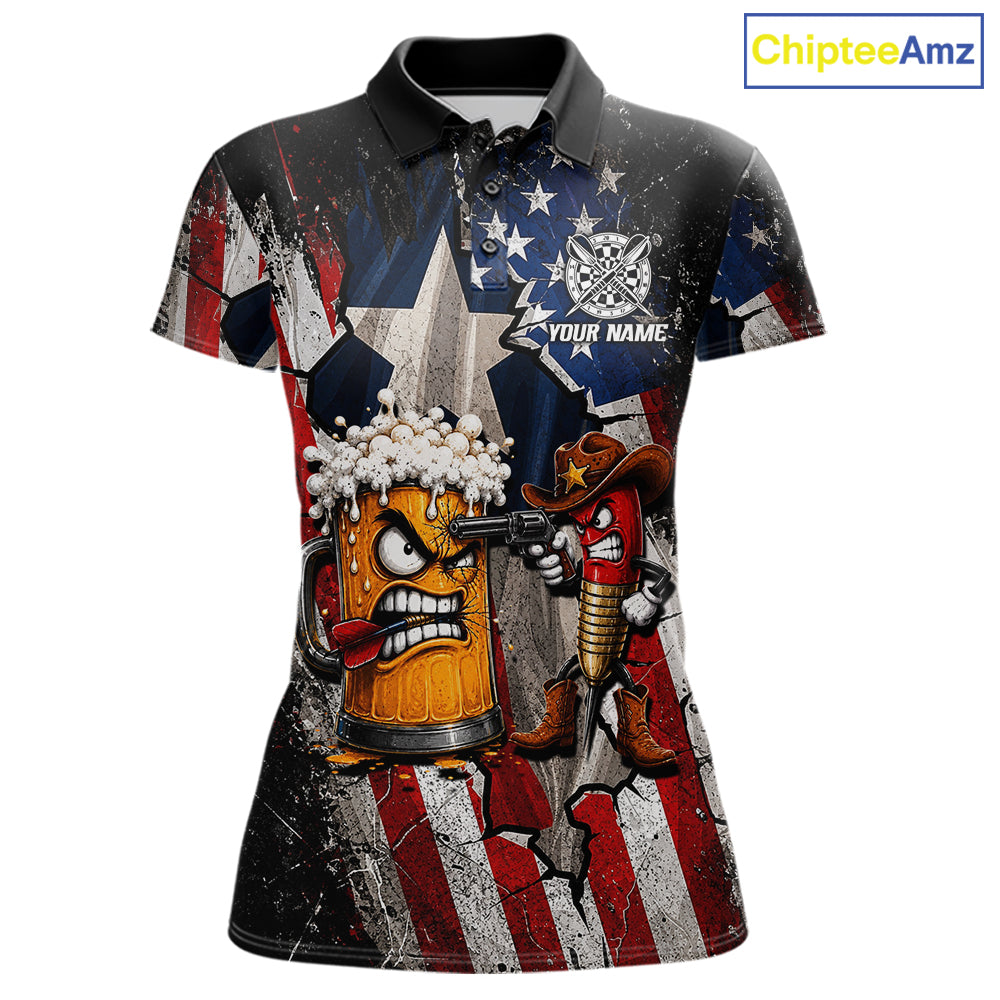 Angry Beer & Cowboy Dart Arrow Funny Dart Shirt Custom Texas-US Flag Dart Team Uniforms