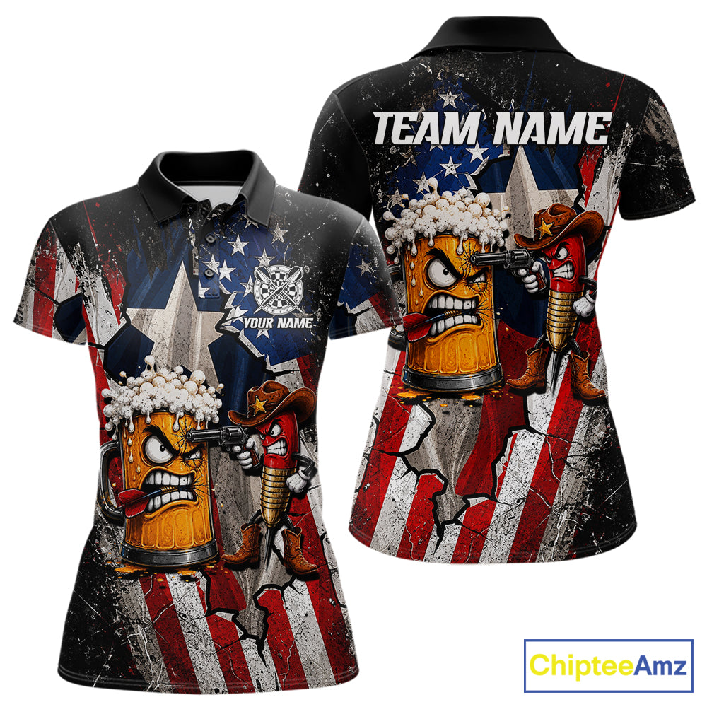 Angry Beer & Cowboy Dart Arrow Funny Dart Shirt Custom Texas-US Flag Dart Team Uniforms