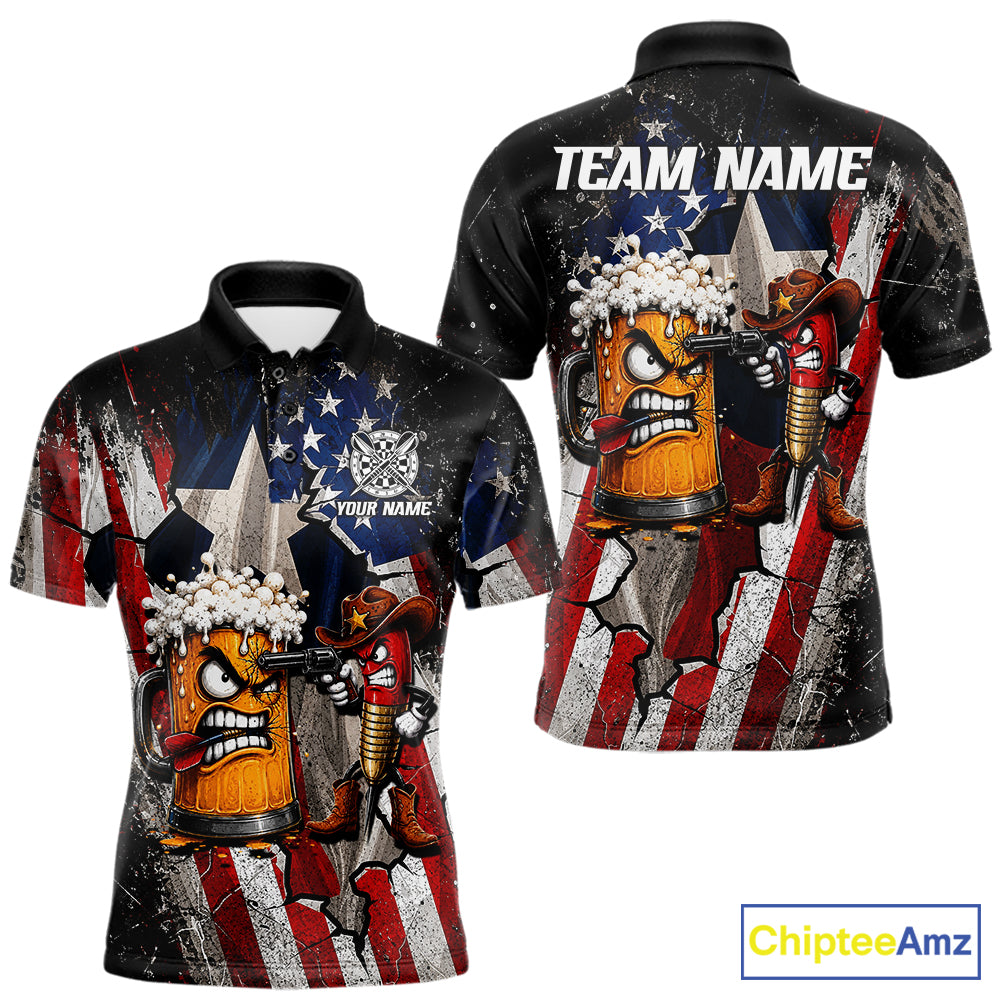 Angry Beer & Cowboy Dart Arrow Funny Dart Shirt Custom Texas-US Flag Dart Team Uniforms