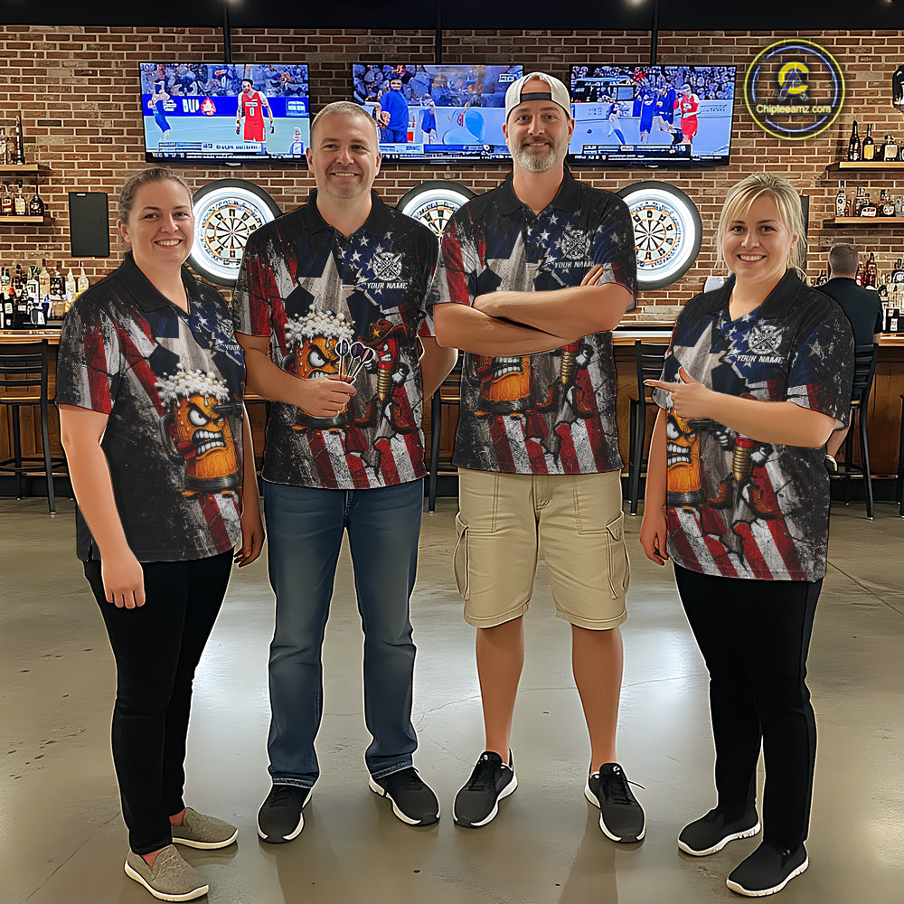 Angry Beer & Cowboy Dart Arrow Funny Dart Shirt Custom Texas-US Flag Dart Team Uniforms