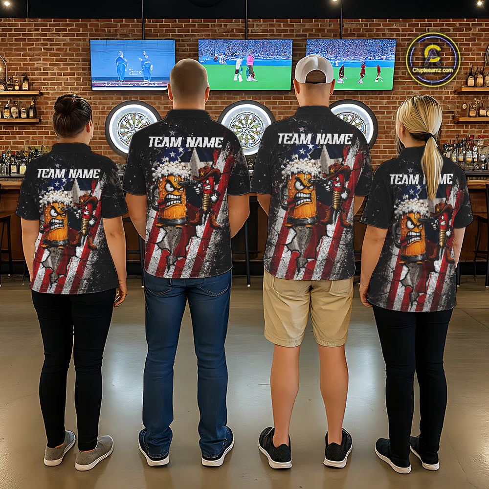 Angry Beer & Cowboy Dart Arrow Funny Dart Shirt Custom Texas-US Flag Dart Team Uniforms