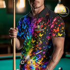 Custom 8 Ball Billiard Polo 1/4-Zip Shirt Neon Butterfly Pool Jersey Billiard League Shirt