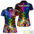 Custom 8 Ball Billiard Polo 1/4-Zip Shirt Neon Butterfly Pool Jersey Billiard League Shirt