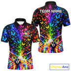 Custom 8 Ball Billiard Polo 1/4-Zip Shirt Neon Butterfly Pool Jersey Billiard League Shirt