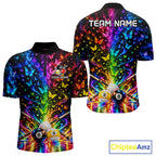 Custom 8 Ball Billiard Polo 1/4-Zip Shirt Neon Butterfly Pool Jersey Billiard League Shirt