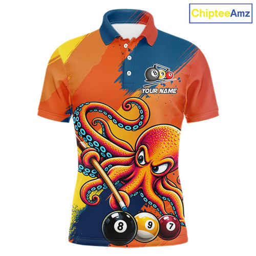 Funny Billiards Polo 1/4-Zip Shirt Custom 8-Ball Octopus & Pool Cue Shirt, Billiard Team Uniform