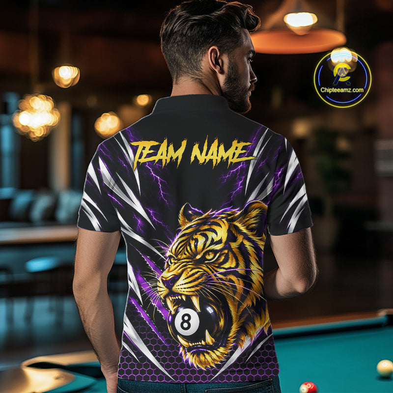 Scratch Tiger Billiard Polo 1/4-Zip Shirt Custom Purple Thunder 8 Ball Tiger Billiard Team Jersey