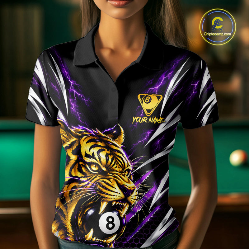 Scratch Tiger Billiard Polo 1/4-Zip Shirt Custom Purple Thunder 8 Ball Tiger Billiard Team Jersey