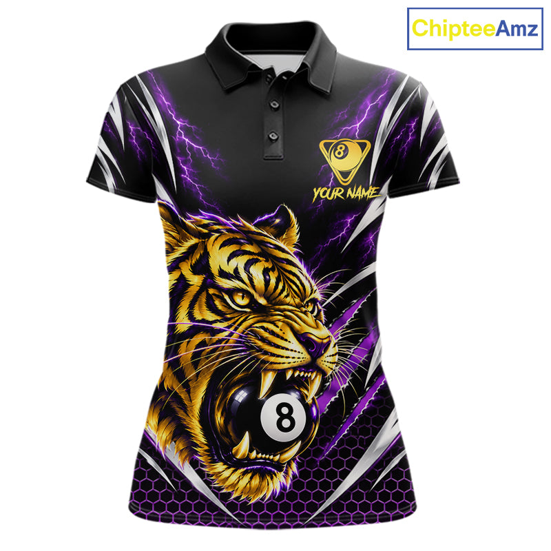 Scratch Tiger Billiard Polo 1/4-Zip Shirt Custom Purple Thunder 8 Ball Tiger Billiard Team Jersey