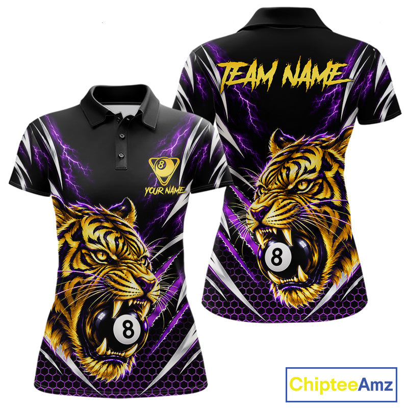 Scratch Tiger Billiard Polo 1/4-Zip Shirt Custom Purple Thunder 8 Ball Tiger Billiard Team Jersey