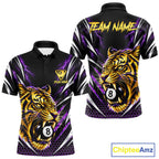 Scratch Tiger Billiard Polo 1/4-Zip Shirt Custom Purple Thunder 8 Ball Tiger Billiard Team Jersey