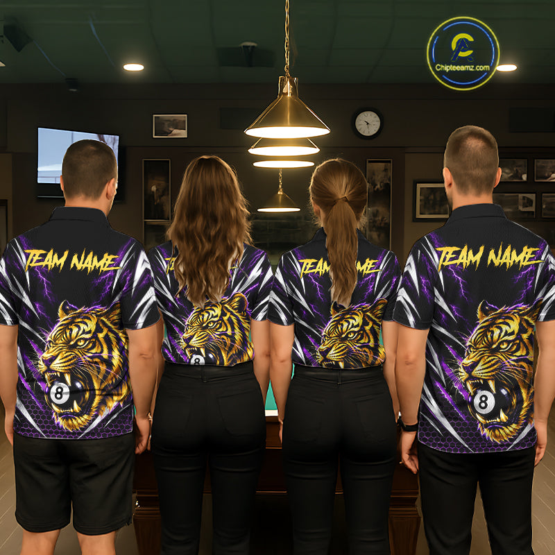 Scratch Tiger Billiard Polo 1/4-Zip Shirt Custom Purple Thunder 8 Ball Tiger Billiard Team Jersey