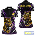 Scratch Tiger Billiard Polo 1/4-Zip Shirt Custom Purple Thunder 8 Ball Tiger Billiard Team Jersey
