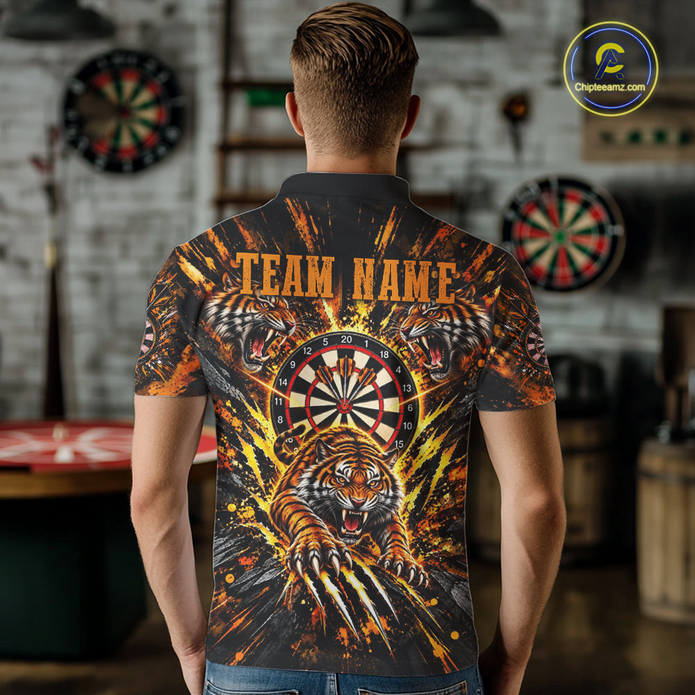 Personalized Horror Tiger Darts Polo 1/4-Zip Shirt Custom Orange Splatter Darts Team Jersey