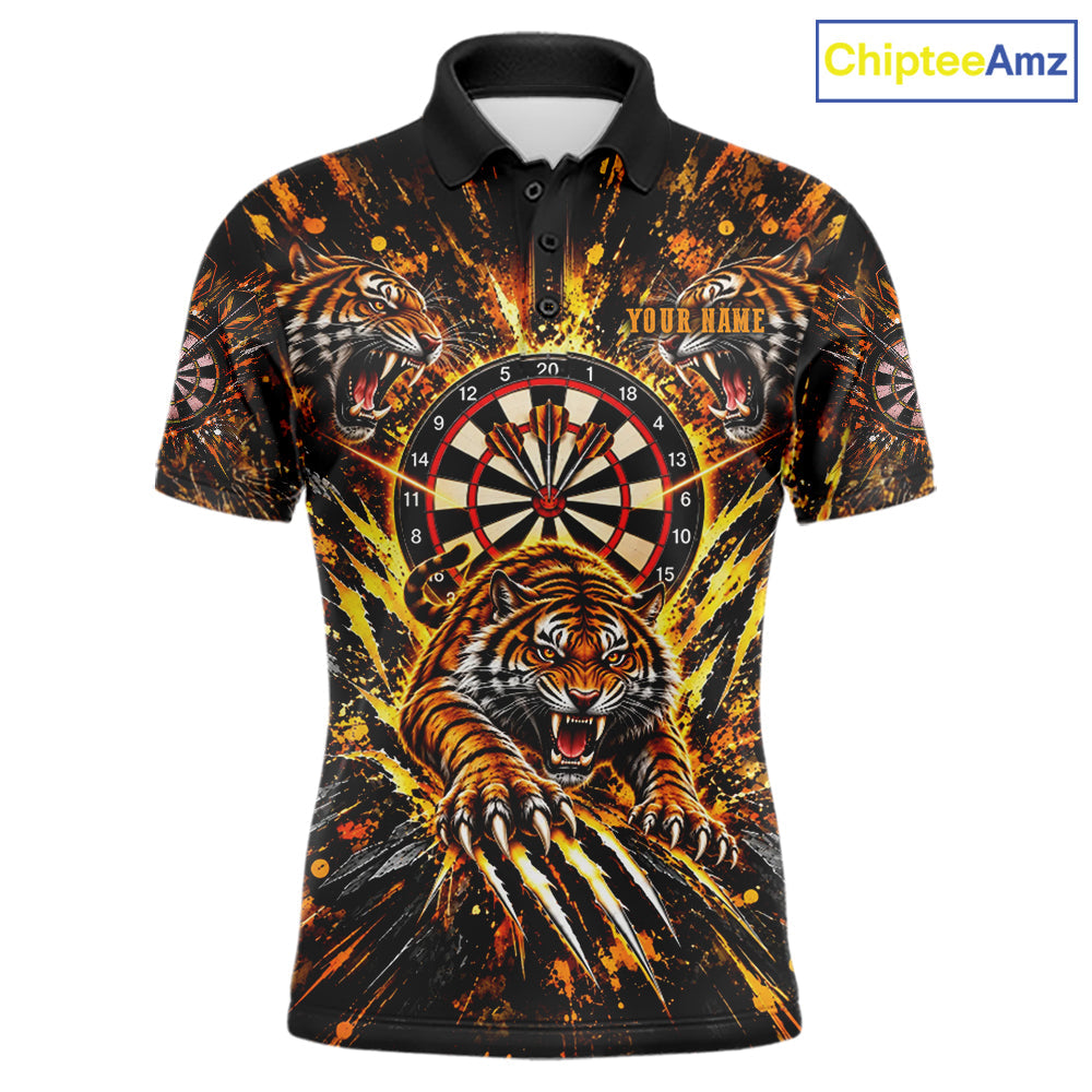Personalized Horror Tiger Darts Polo 1/4-Zip Shirt Custom Orange Splatter Darts Team Jersey