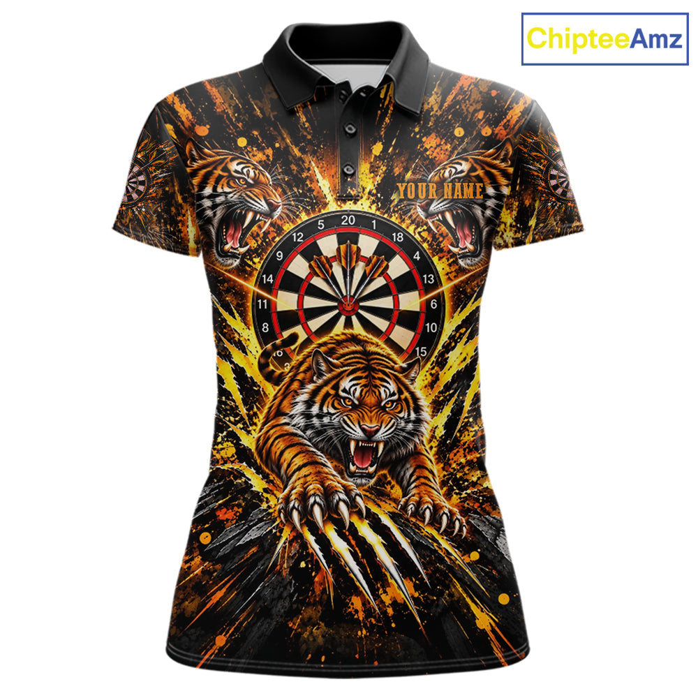 Personalized Horror Tiger Darts Polo 1/4-Zip Shirt Custom Orange Splatter Darts Team Jersey