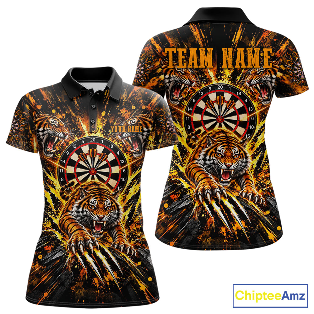 Personalized Horror Tiger Darts Polo 1/4-Zip Shirt Custom Orange Splatter Darts Team Jersey