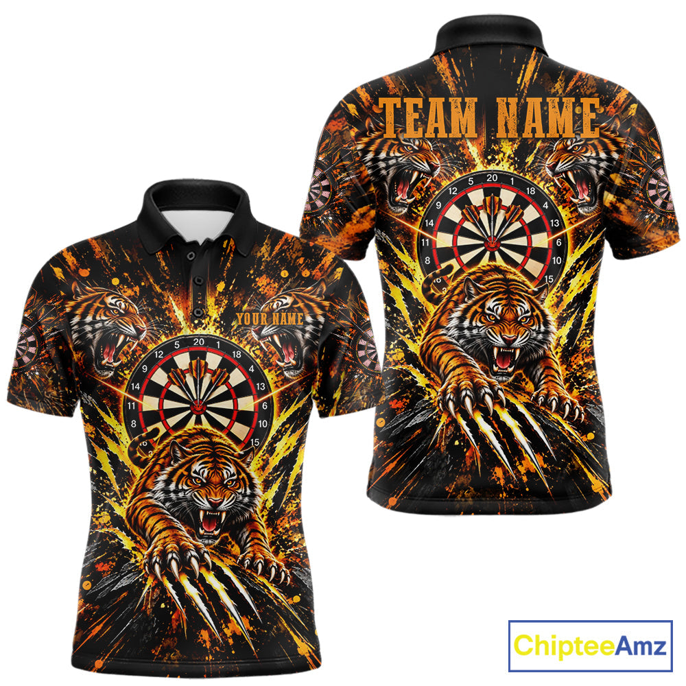 Personalized Horror Tiger Darts Polo 1/4-Zip Shirt Custom Orange Splatter Darts Team Jersey