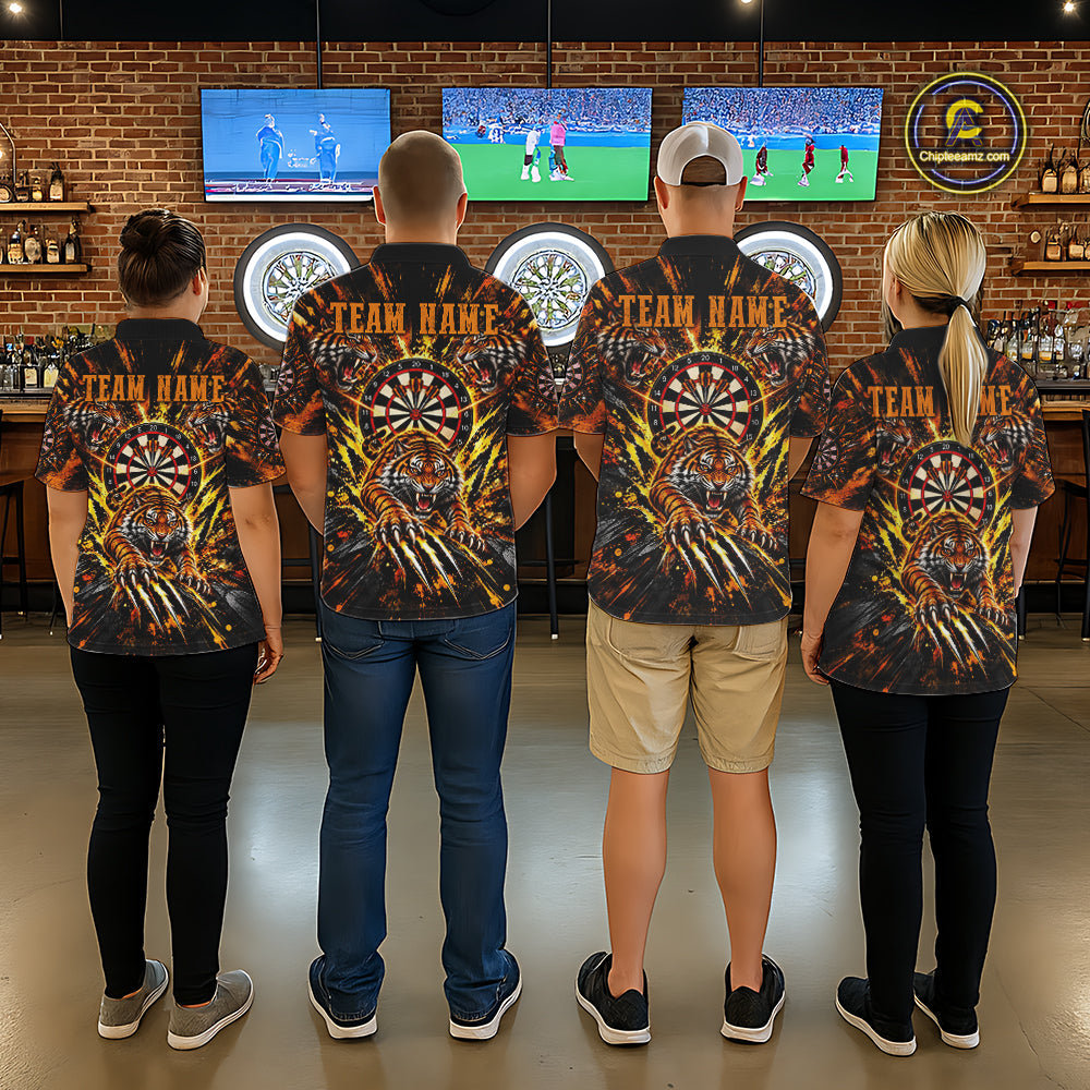 Personalized Horror Tiger Darts Polo 1/4-Zip Shirt Custom Orange Splatter Darts Team Jersey