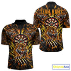 Personalized Horror Tiger Darts Polo 1/4-Zip Shirt Custom Orange Splatter Darts Team Jersey