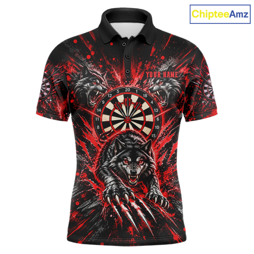 Personalized Horror Wolf Darts Polo 1/4-Zip Shirt Custom Red Splatter Darts Team Jersey