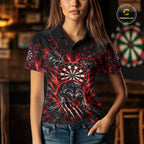 Personalized Horror Wolf Darts Polo 1/4-Zip Shirt Custom Red Splatter Darts Team Jersey