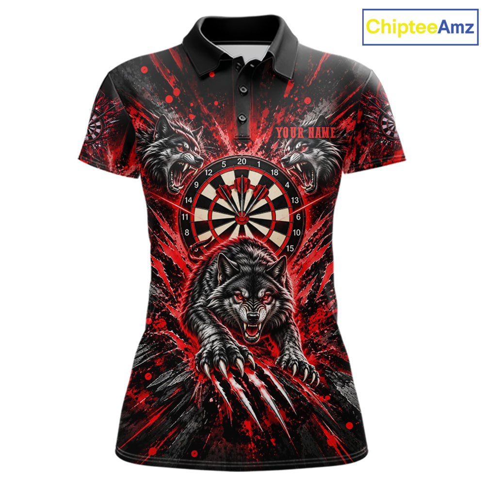 Personalized Horror Wolf Darts Polo 1/4-Zip Shirt Custom Red Splatter Darts Team Jersey