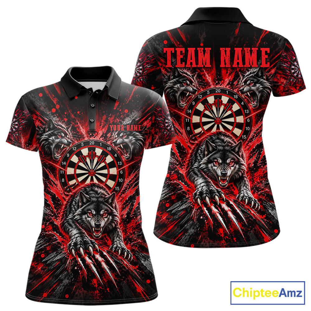Personalized Horror Wolf Darts Polo 1/4-Zip Shirt Custom Red Splatter Darts Team Jersey