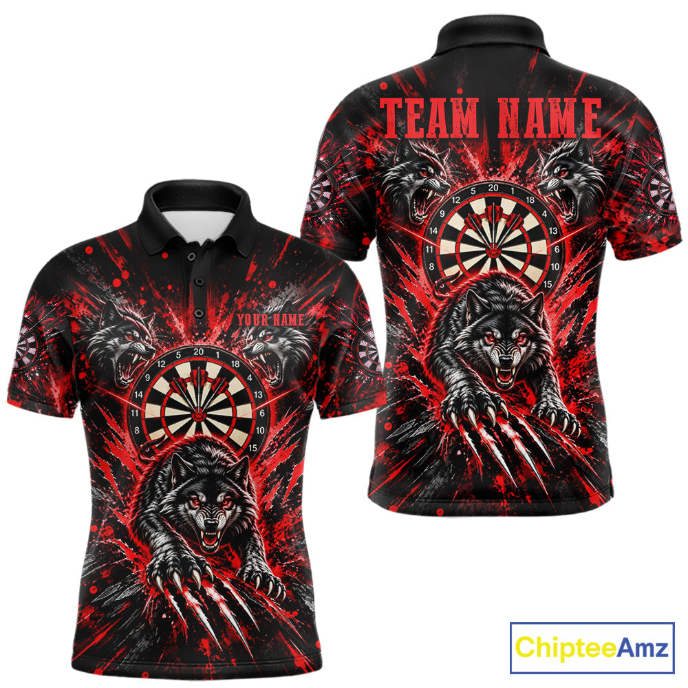 Personalized Horror Wolf Darts Polo 1/4-Zip Shirt Custom Red Splatter Darts Team Jersey
