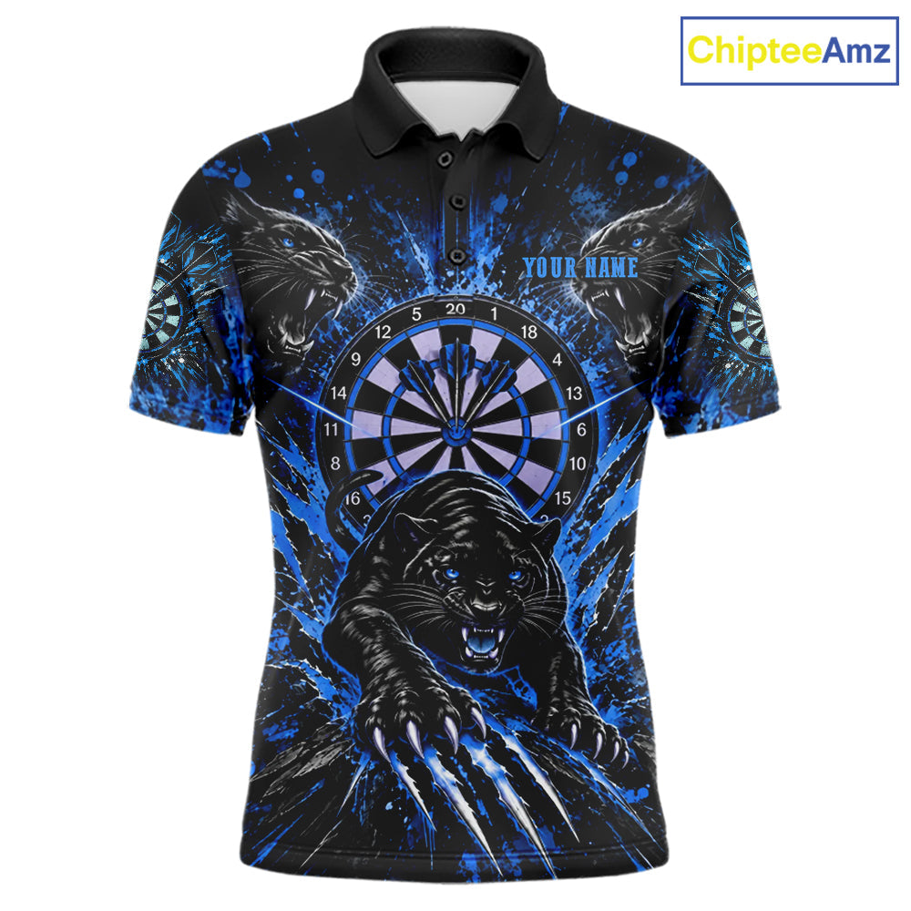 Personalized Horror Panther Darts Polo 1/4-Zip Shirt Custom Blue Splatter Darts Team Jersey