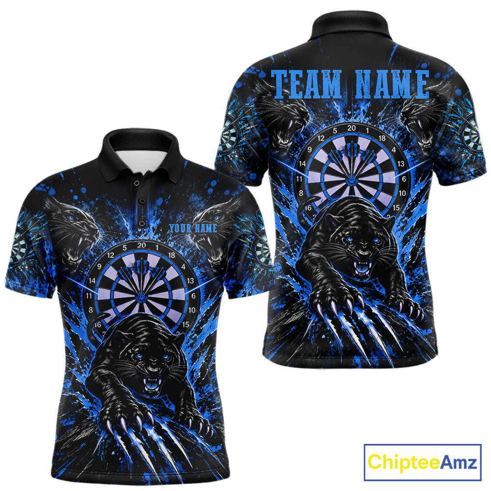 Personalized Horror Panther Darts Polo 1/4-Zip Shirt Custom Blue Splatter Darts Team Jersey