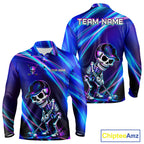 Funny Skeleton Golf Polo Shirts Custom Skull Neon Purple And Blue Golf Team Apparel