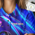 Funny Skeleton Golf Polo Shirts Custom Skull Neon Purple And Blue Golf Team Apparel