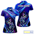 Funny Skeleton Golf Polo Shirts Custom Skull Neon Purple And Blue Golf Team Apparel