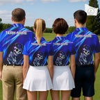 Funny Skeleton Golf Polo Shirts Custom Skull Neon Purple And Blue Golf Team Apparel