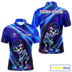 Funny Skeleton Golf Polo Shirts Custom Skull Neon Purple And Blue Golf Team Apparel