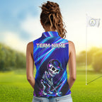 Funny Skeleton Golf Sleeveless Polo Shirts Custom Skull Neon Purple & Blue Golf Team Apparel