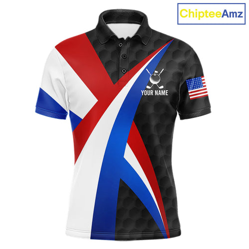 Golf Polo Shirts American Flag Patriotic Custom Black Golf Ball Pattern Golf Team Outfits