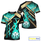 Custom 's Turquoise Flame Pickleball Ball T-Shirt Pickleball Jersey For Lovers