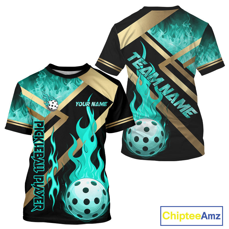 Custom 's Turquoise Flame Pickleball Ball T-Shirt Pickleball Jersey For Lovers