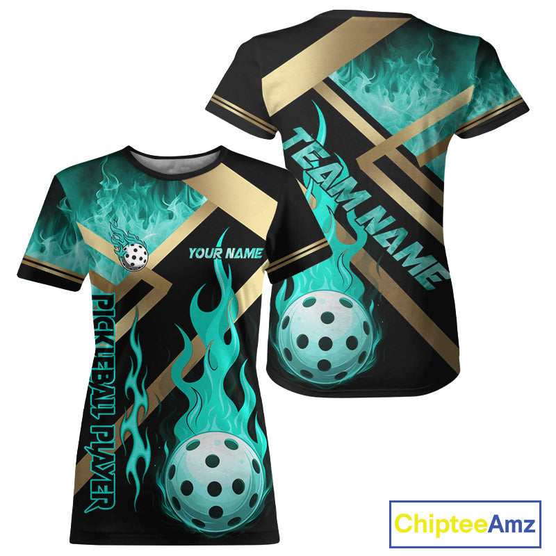 Custom 's Turquoise Flame Pickleball Ball T-Shirt Pickleball Jersey For Lovers