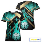 Custom 's Turquoise Flame Pickleball Ball T-Shirt Pickleball Jersey For Lovers