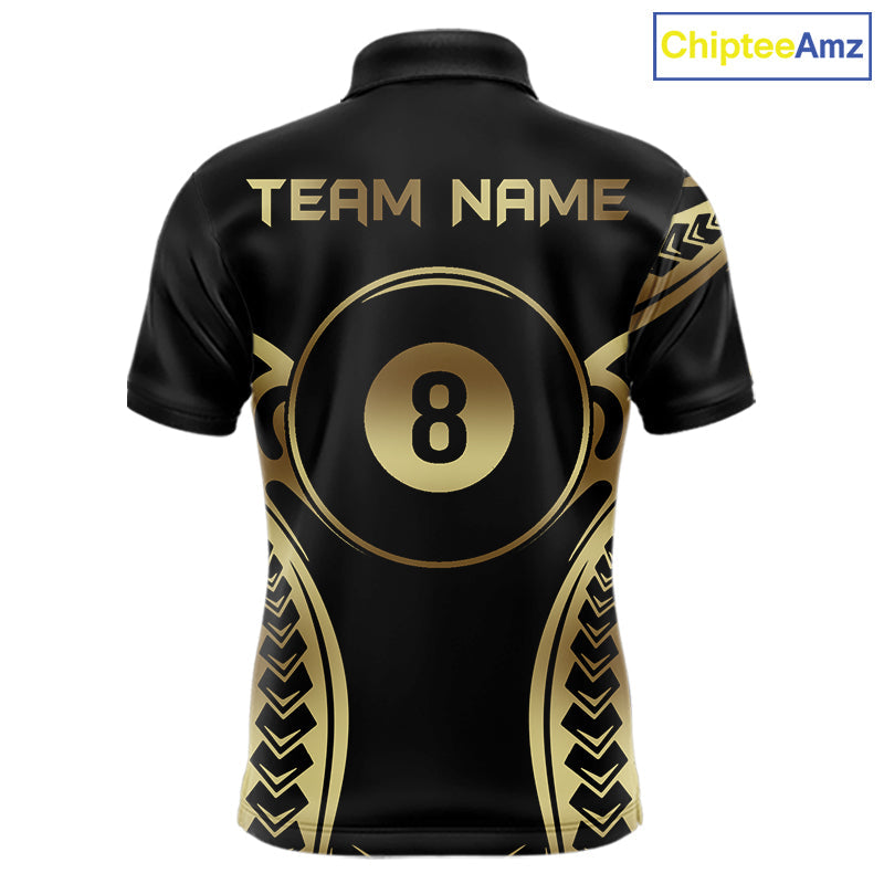 Black & Gold Tribal Pattern Billiard Shirts Custom 8 Ball Billiard Team Shirts