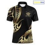 Black & Gold Tribal Pattern Billiard Shirts Custom 8 Ball Billiard Team Shirts