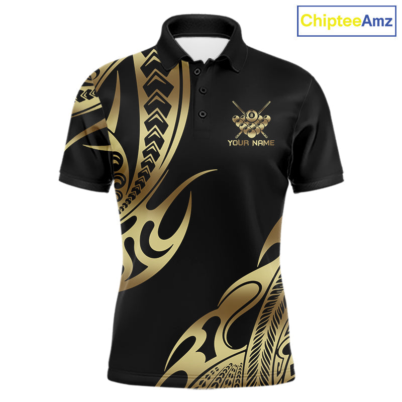 Black & Gold Tribal Pattern Billiard Shirts Custom 8 Ball Billiard Team Shirts