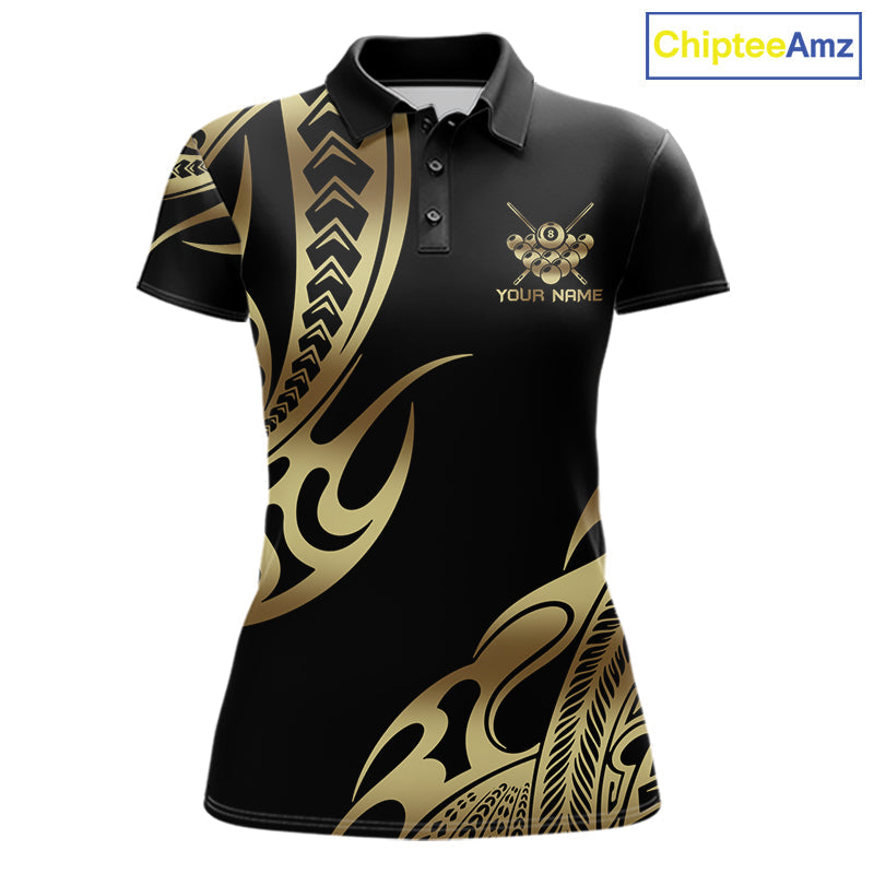 Black & Gold Tribal Pattern Billiard Shirts Custom 8 Ball Billiard Team Shirts