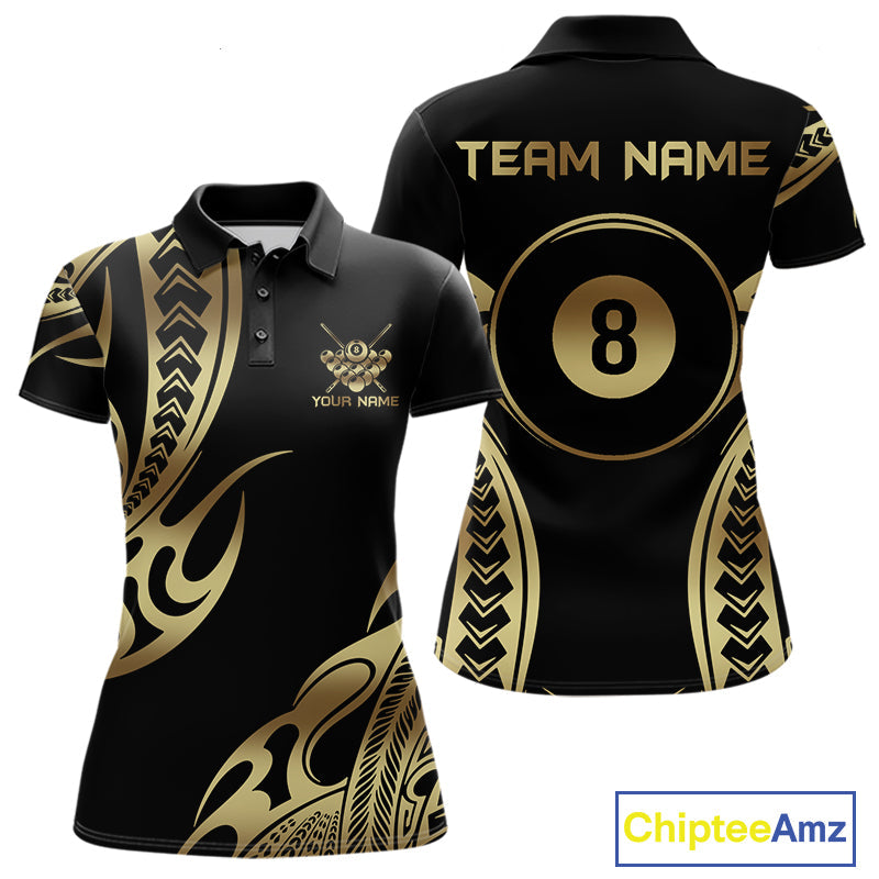 Black & Gold Tribal Pattern Billiard Shirts Custom 8 Ball Billiard Team Shirts
