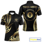 Black & Gold Tribal Pattern Billiard Shirts Custom 8 Ball Billiard Team Shirts