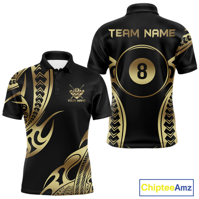 Black & Gold Tribal Pattern Billiard Shirts Custom 8 Ball Billiard Team Shirts