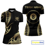 Black & Gold Tribal Pattern Billiard Shirts Custom 8 Ball Billiard Team Shirts